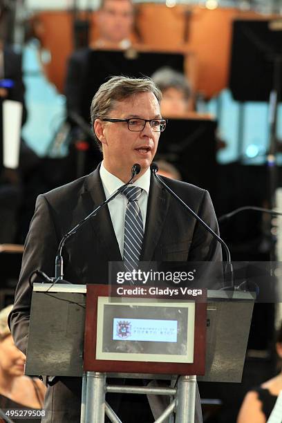 Dr. Johannes Bussmann, Chairman of the Executive Board of Lufthansa Technik talks as part of Grand Opening of Lufthansa Technik Puerto Rico on...