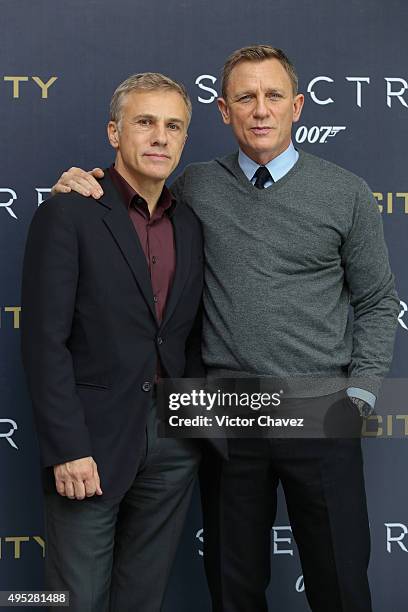Actors Christoph Waltz and Daniel Craig attend a photo call to promote the new film "Spectre" on November 1, 2015 in Mexico City, Mexico.
