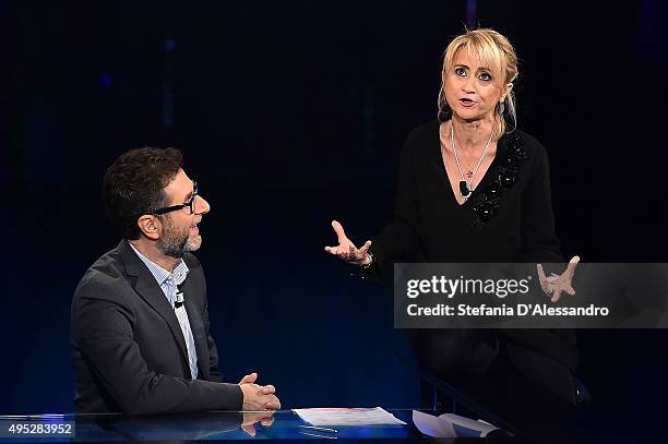 Fabio Fazio and Luciana Littizzetto attend 'Che Tempo Che Fa' Tv Show on November 1, 2015 in Milan, Italy.