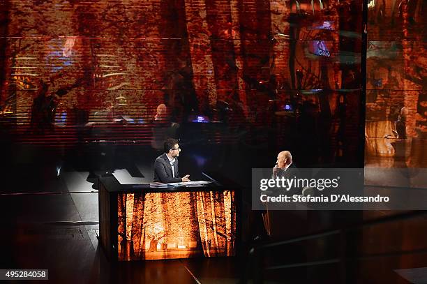 Fabio Fazio and Paolo Mieli attend 'Che Tempo Che Fa' Tv Show on November 1, 2015 in Milan, Italy.