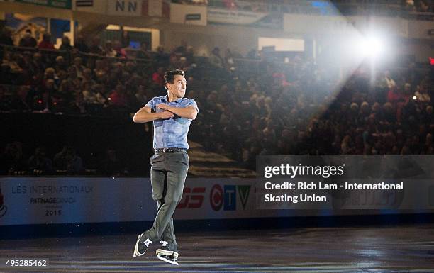 Patrick Chan of Canada jumps during the Exhibition Gala on day three of Skate Canada International ISU Grand Prix of Figure Skating, November 2015 at...