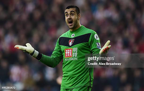 Adam Federici of A.F.C Bournemouth gestures during the Barclays Premier League match between Southampton and A.F.C. Bournemouth at St Mary's Stadium...