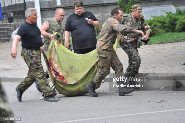Regional State building seized by the separatists after an explosion in the Ukrainian city of Lugansk on June 2, 2014. Ukrainian forces suffered new...