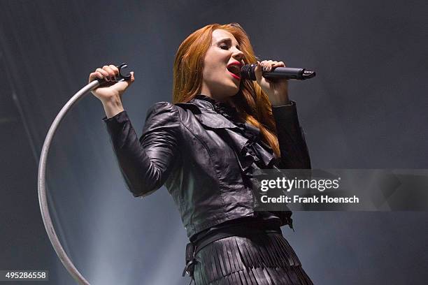 Singer Simone Simons of the Dutch band Epica performs live during a concert at the Huxleys on November 1, 2015 in Berlin, Germany.