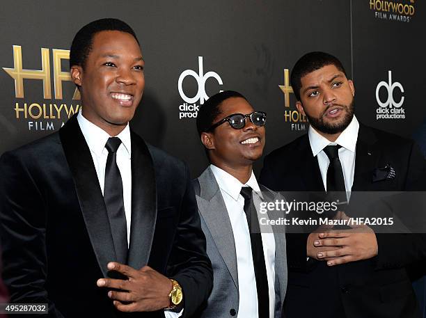 Actors Corey Hawkins, Jason Mitchell, and O'Shea Jackson Jr. Attend the 19th Annual Hollywood Film Awards at The Beverly Hilton Hotel on November 1,...