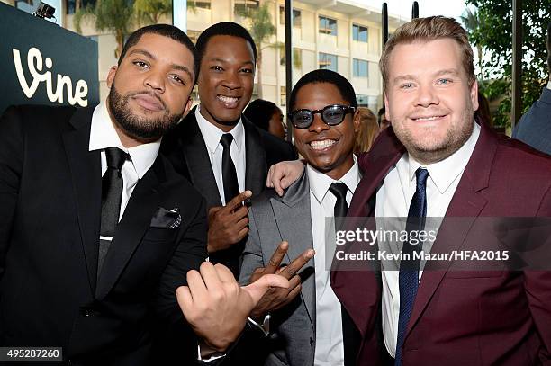 Actors O'Shea Jackson, Jr., Corey Hawkins, Jason Mitchell and tv personality James Corden attend the 19th Annual Hollywood Film Awards at The Beverly...