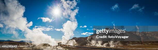 geothermal steam rising from volcanic vents geysers mudpools hverir iceland - namafjall stock pictures, royalty-free photos & images