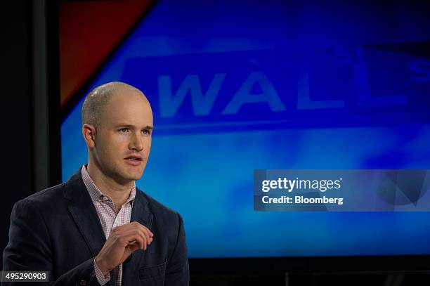 Brian Armstrong, co-founder and chief executive officer of Coinbase Inc., speaks during a Bloomberg West Television interview in San Francisco,...