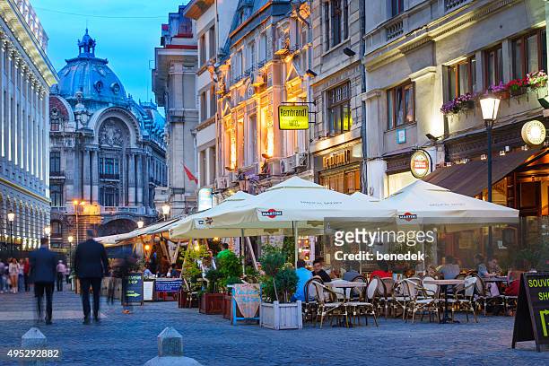 old town bucharest romania nightlife - bucharest stock pictures, royalty-free photos & images