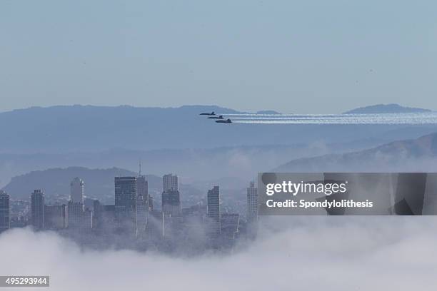 blue angels over san francisco downtown, usa - blue angels stock pictures, royalty-free photos & images