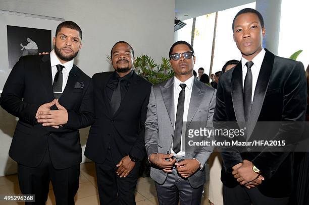 Actors O'Shea Jackson Jr., F. Gary Gray, Jason Mitchell, and Corey Hawkins attend the 19th Annual Hollywood Film Awards at The Beverly Hilton Hotel...