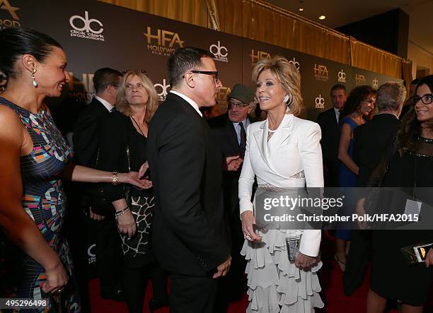 Director David O. Russell and actress Jane Fonda attend the 19th Annual Hollywood Film Awards at The Beverly Hilton Hotel on November 1, 2015 in...