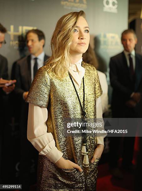 Honoree Saoirse Ronan poses in the press room during the 19th Annual Hollywood Film Awards at The Beverly Hilton Hotel on November 1, 2015 in Beverly...