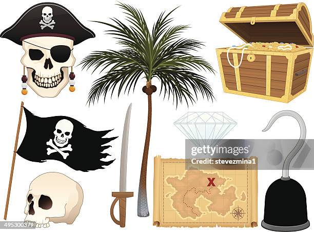 ilustraciones, imágenes clip art, dibujos animados e iconos de stock de colección de pirata - medical eye patch