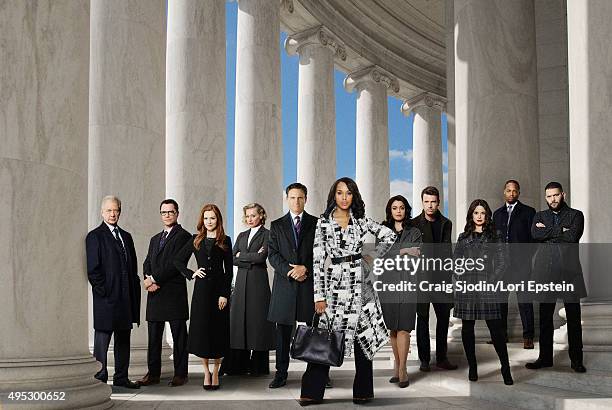 Walt Disney Television via Getty Images's "Scandal" stars Jeff Perry as Cyrus Beene, Joshua Malina as David Rosen, Darby Stanchfield as Abby Whelan,...