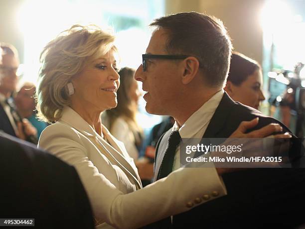 Actress Jane Fonda and director David O. Russell attend the 19th Annual Hollywood Film Awards at The Beverly Hilton Hotel on November 1, 2015 in...