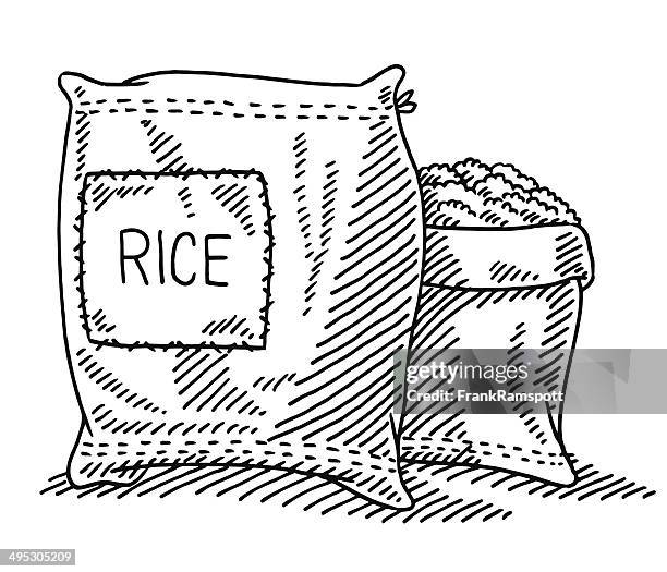 ilustraciones, imágenes clip art, dibujos animados e iconos de stock de saco de arroz dibujo - arroz