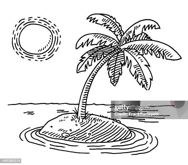 stockillustraties, clipart, cartoons en iconen met tropical island sunshine drawing - isle of staffa