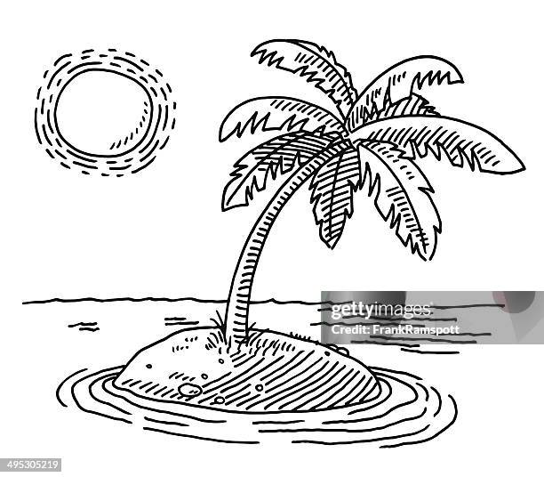 tropical island sunshine drawing - palm trees clipart stock illustrations