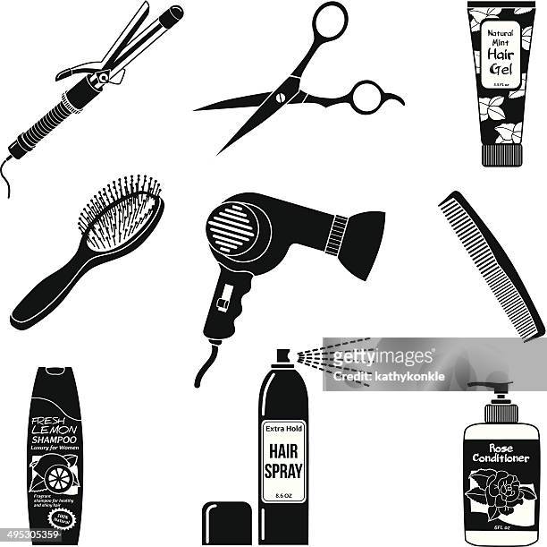 stockillustraties, clipart, cartoons en iconen met hair care icons - hair dryer