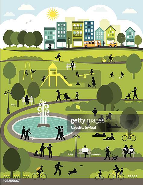 day in the city park - swing stock illustrations