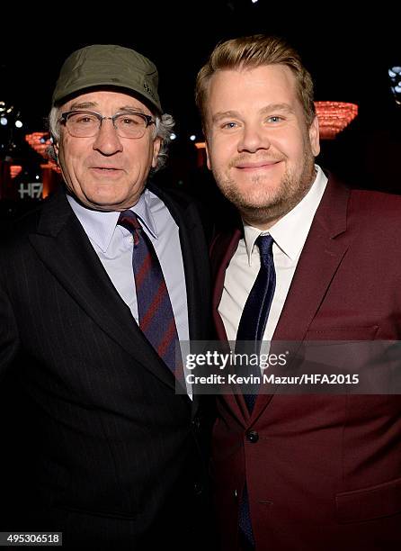 Honoree Robert De Niro and host James Corden attend the 19th Annual Hollywood Film Awards at The Beverly Hilton Hotel on November 1, 2015 in Beverly...