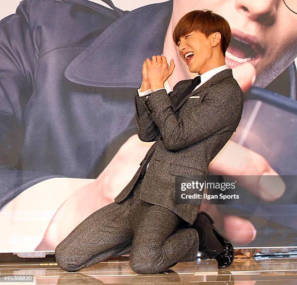 Leeteuk of Super Junior attends the Mnet 'I Can See Your Voice' season 2 launching event at AW Convention Center on October 22, 2015 in Seoul, South...