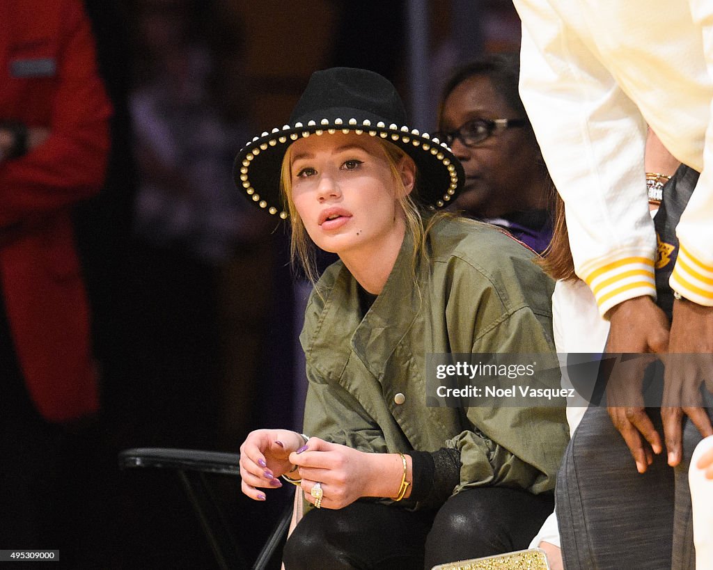 Celebrities At The Los Angeles Lakers Game