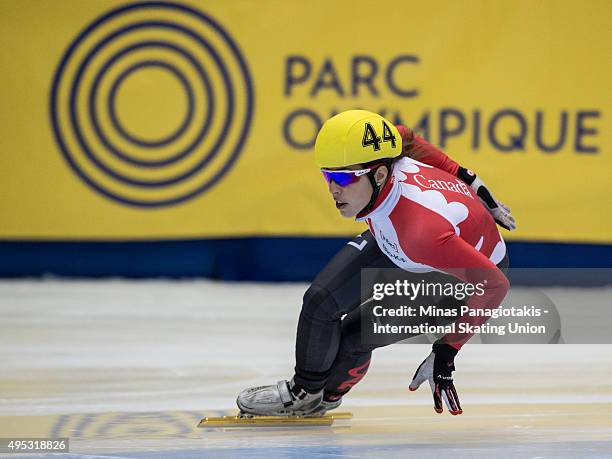 Valerie Maltais of Canada competes on Day 2 of the ISU World Cup Short Track Speed Skating competition at Maurice-Richard Arena on November 1, 2015...