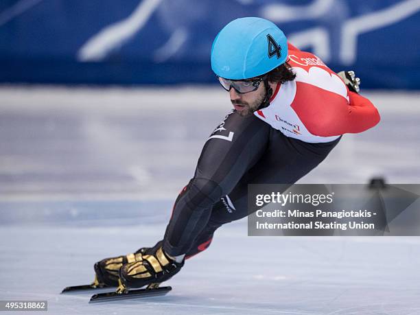 Charles Hamelin of Canada competes on Day 2 of the ISU World Cup Short Track Speed Skating competition at Maurice-Richard Arena on November 1, 2015...