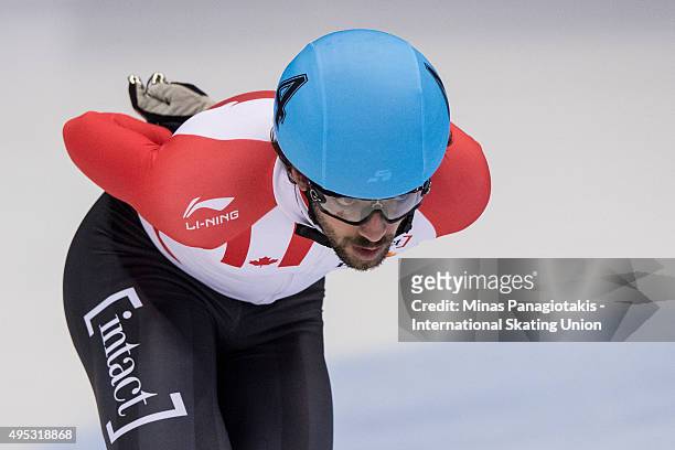 Charles Hamelin of Canada skates on Day 2 of the ISU World Cup Short Track Speed Skating competition at Maurice-Richard Arena on November 1, 2015 in...