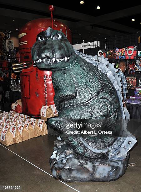Godzilla statue on display on Day One of Stan Lee's Comikaze Expo held at Los Angeles Convention Center on November 1, 2015 in Los Angeles,...