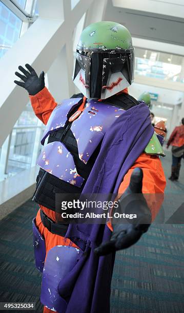 Cosplayer mashup of The Joker and Boba Fett on Day 0ne attends Stan Lee's Comikaze Expo held at Los Angeles Convention Center on November 1, 2015 in...