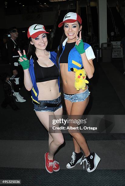 Cosplayers Megan Golden and Joanie Brosas dressed as Ash Ketchum from 'Pokemon' attend Day One Stan Lee's Comikaze Expo held at Los Angeles...