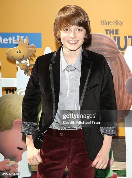 Noah Schnapp arrives at the Los Angeles premiere of 20th Century Fox's "The Peanuts Movie" held at Regency Village Theatre on November 1, 2015 in...