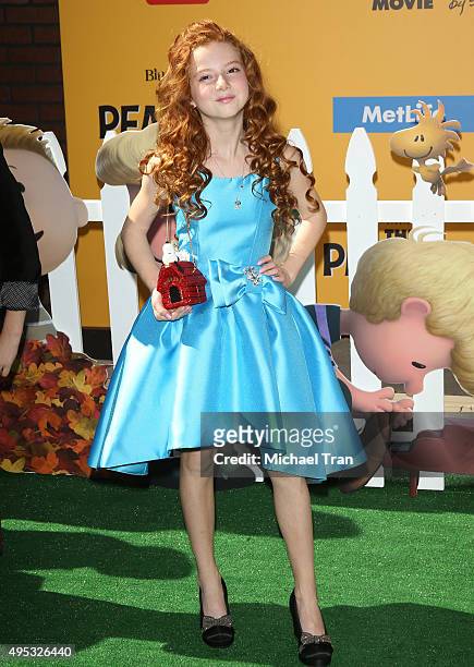 Francesca Capaldi arrives at the Los Angeles premiere of 20th Century Fox's "The Peanuts Movie" held at Regency Village Theatre on November 1, 2015...