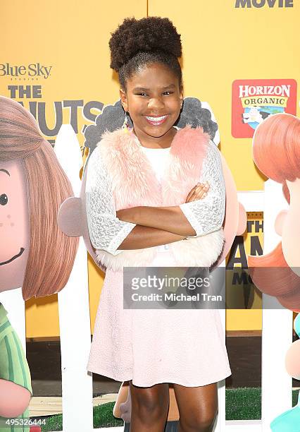 Trinitee Stokes arrives at the Los Angeles premiere of 20th Century Fox's "The Peanuts Movie" held at Regency Village Theatre on November 1, 2015 in...