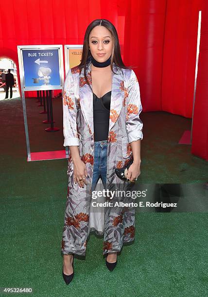 Actress Tia Mowry attends the premiere of 20th Century Fox's "The Peanuts Movie" at The Regency Village Theatre on November 1, 2015 in Westwood,...