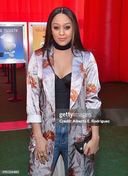 Actress Tia Mowry attends the premiere of 20th Century Fox's "The Peanuts Movie" at The Regency Village Theatre on November 1, 2015 in Westwood,...