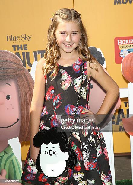 Hadley Miller arrives at the Los Angeles premiere of 20th Century Fox's "The Peanuts Movie" held at Regency Village Theatre on November 1, 2015 in...