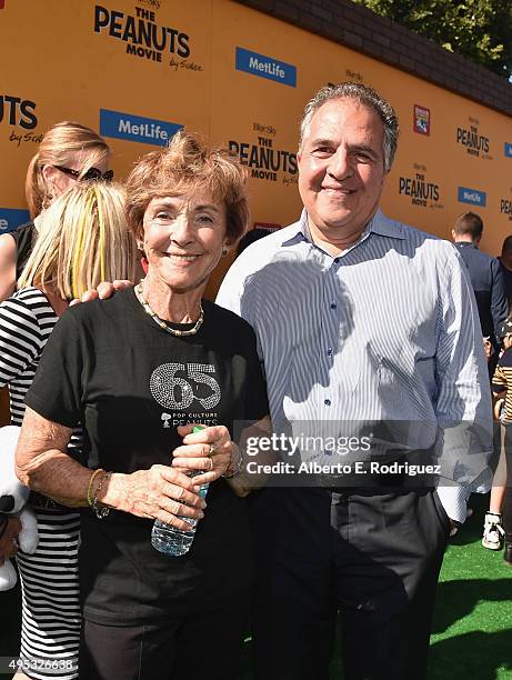 Jeanne Schulz and Jim Gianopulos, President and CEO of Twentieth Century Fox attend the premiere of 20th Century Fox's "The Peanuts Movie" at The...