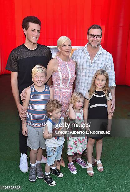 Actress Tori Spelling, Dean McDermott and family attend the premiere of 20th Century Fox's "The Peanuts Movie" at The Regency Village Theatre on...