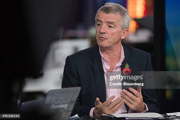 Michael O'Leary, chief executive officer of Ryanair Holdings Plc, speaks during a Bloomberg Television interview in London U.K. On Monday, Nov. 2,...