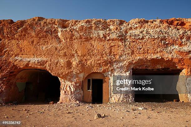 An abandoned underground dwelling is seen cut into the side of a hill on October 22, 2015 in Coober Pedy, Australia.