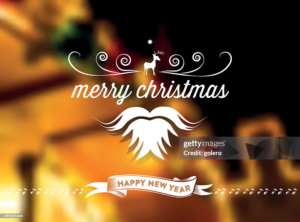 Christmas vector ornament on blurred golden illuminated background