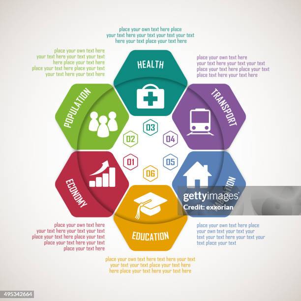 hexagonal shape infographic elements - org chart stock illustrations