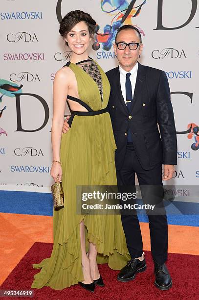 Actress Emmy Rossum and designer Gilles Mendel attend the 2014 CFDA fashion awards at Alice Tully Hall, Lincoln Center on June 2, 2014 in New York...