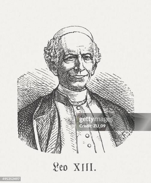 pope leo xiii (1810-1903), wood engraving, published in 1881 - leonardo lourenco bastos stock illustrations