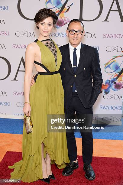 Actress Emmy Rossum and designer Gilles Mendel attend the 2014 CFDA fashion awards at Alice Tully Hall, Lincoln Center on June 2, 2014 in New York...