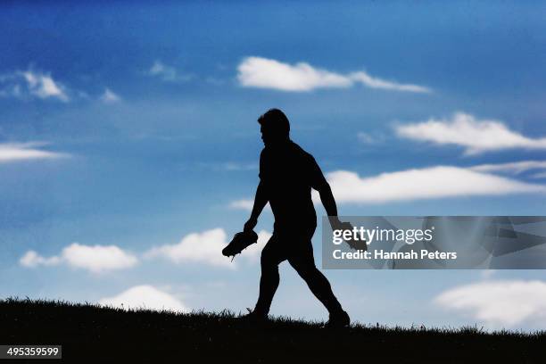 Keven Mealamu of the All Blacks walks back to the changing room following a New Zealand All Blacks training session at Trusts Stadium on June 3, 2014...